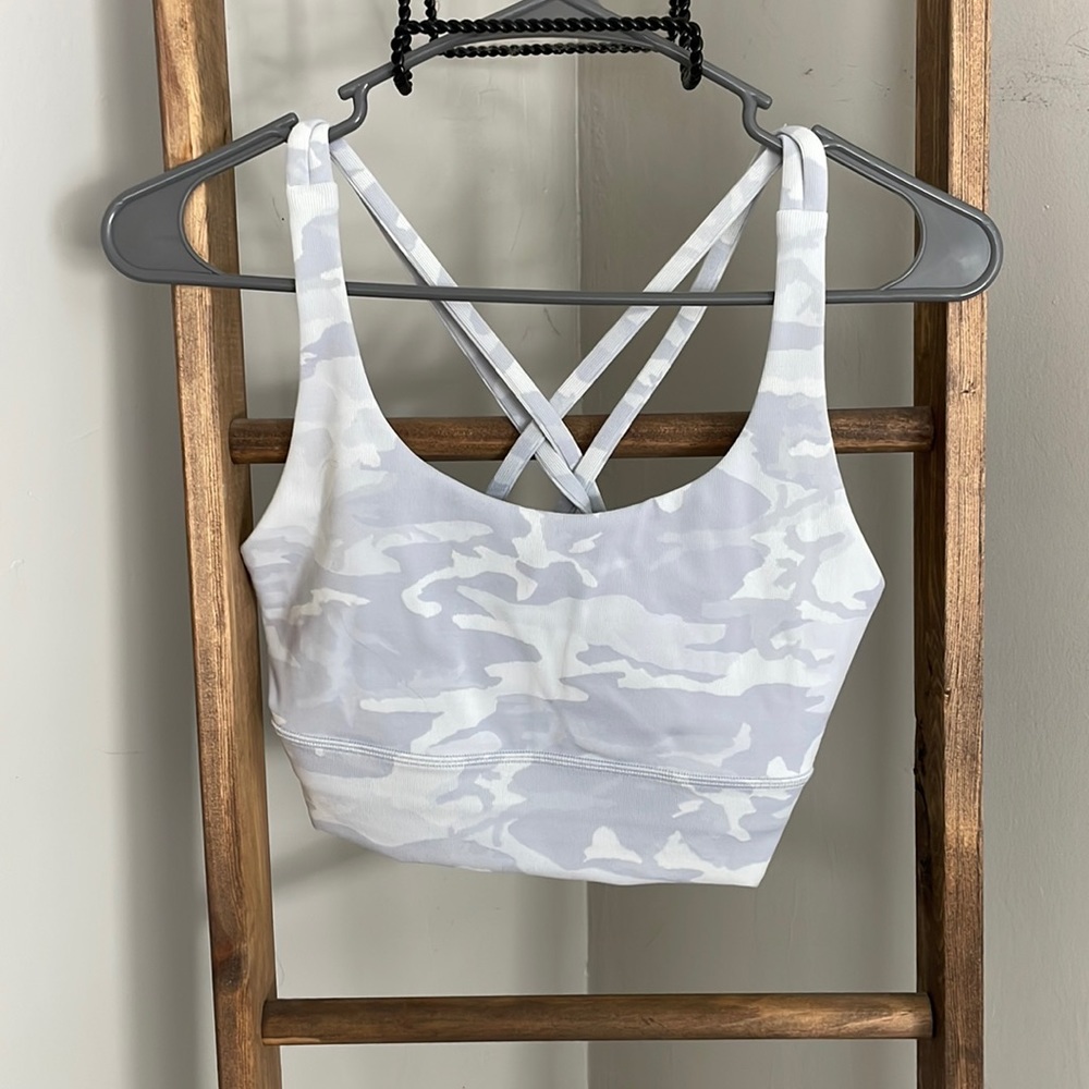 RARE!! White camo ribbed lululemon longline energy bra!